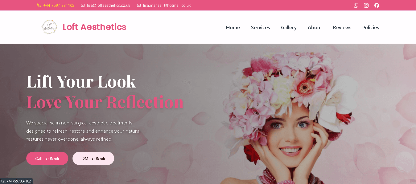 Loft Aesthetics salon and booking website homepage preview built by NUSTFORGE
